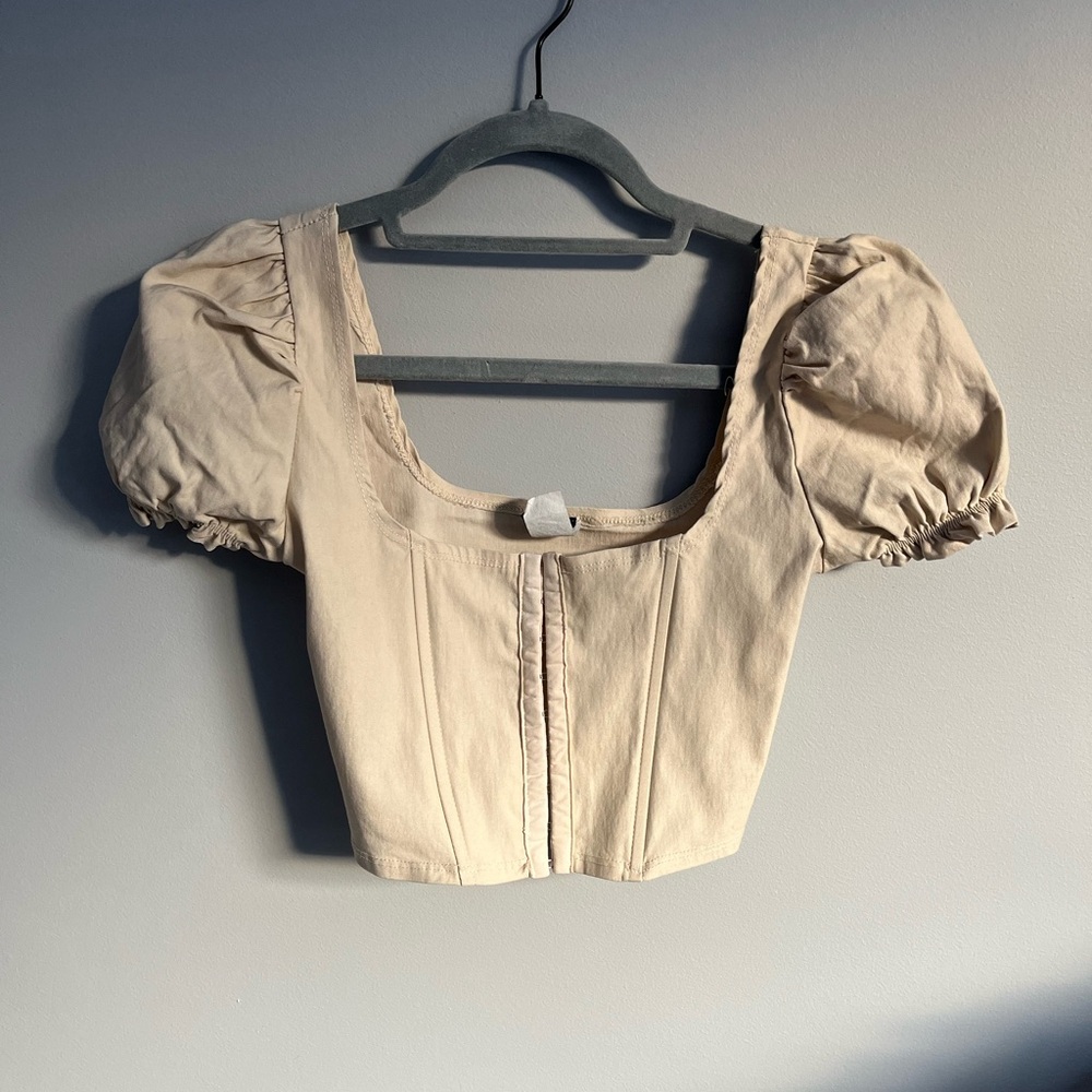 Beige Corset Ruffle Sleeve Top